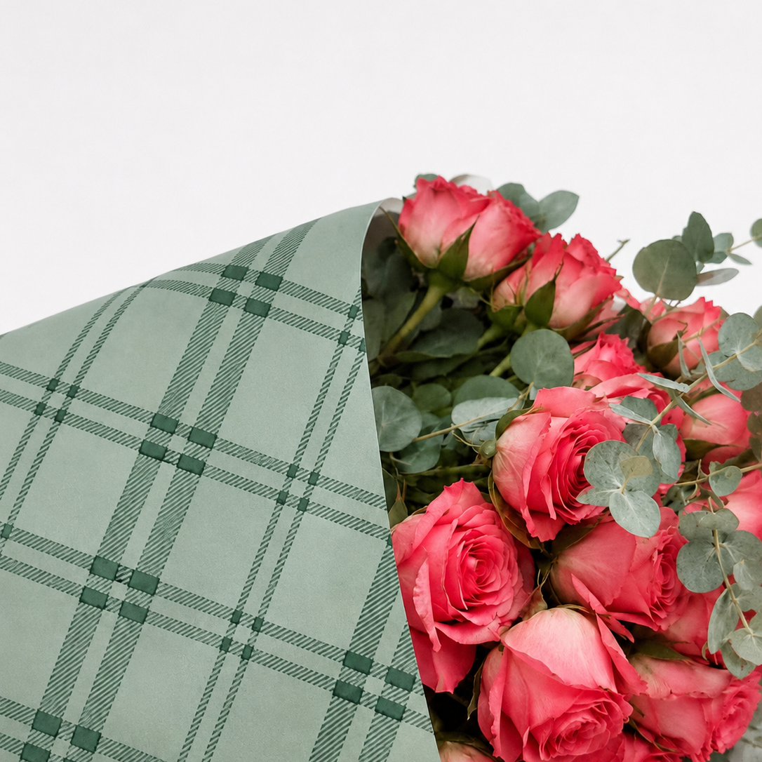 Ecowaterproof Kraft 70cm x 50m TARTAN Verde Vintage/Verde Bosque