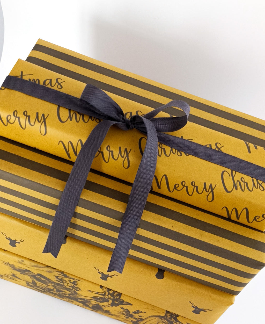 Kraft Paper Roll 70cm x 100m MERRY CHRISTMAS Mustard/Grey