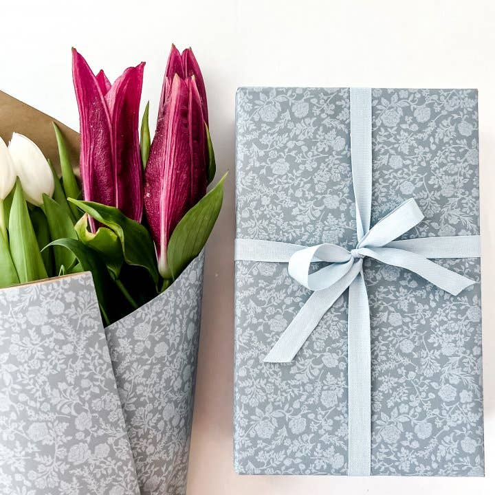 Bobine Kraft 70cm x 100m LIBERTY Bleu Vintage/Blanc
