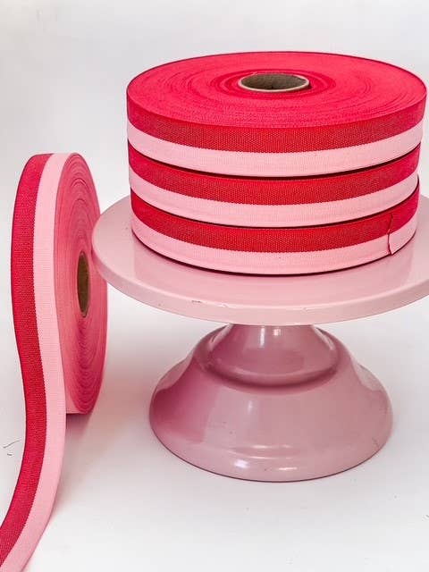 Cotton Ribbon BICOLOR 25mm x 50m  Rojo/Candy Pink