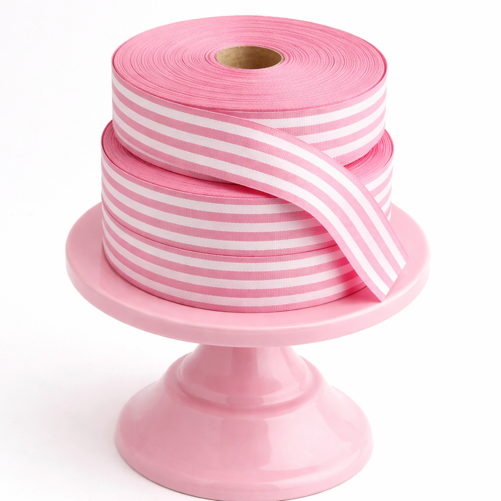 Cotton Ribbon MULTISTRIPES 35mm x 50m Candy Pink