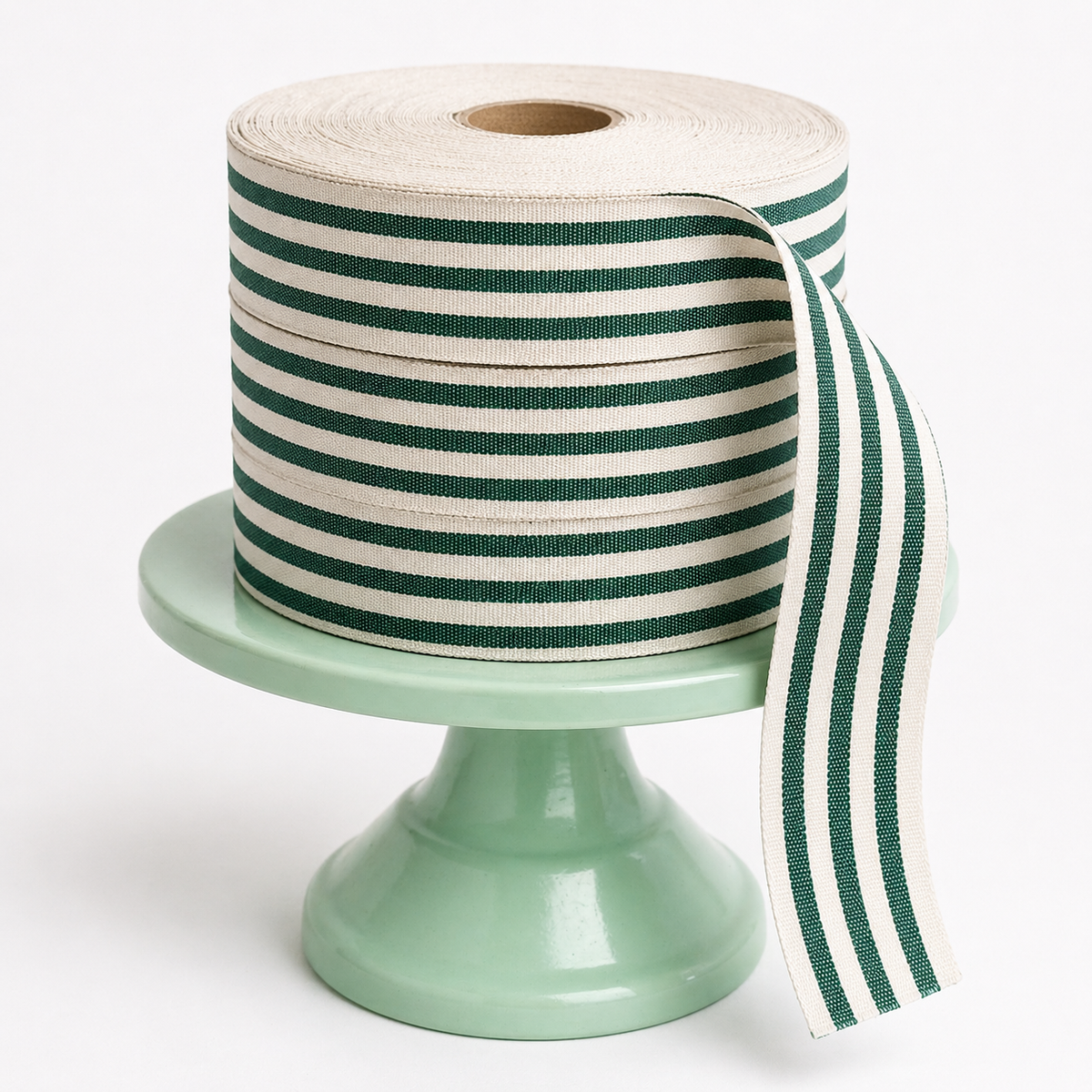 Cotton Ribbon MULTISTRIPES 35mm x 50m Lino/Verde Bosque