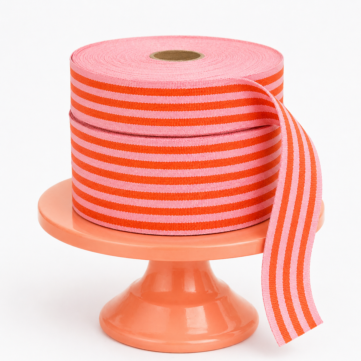 Cotton Ribbon MULTISTRIPES 35mm x 50m Candy Pink/Orange