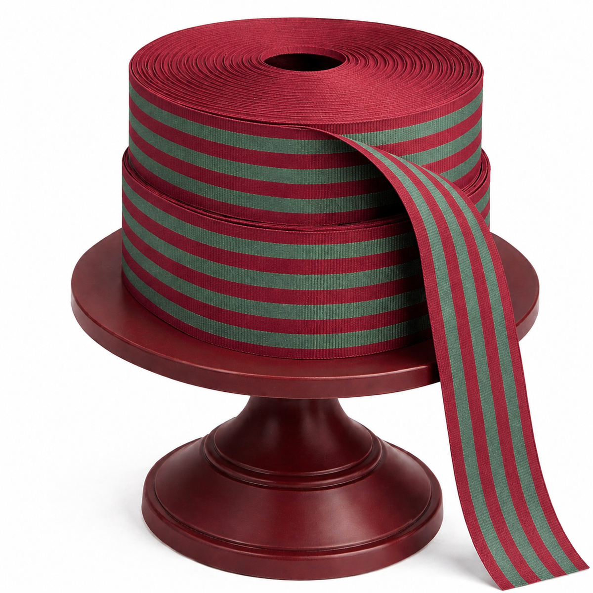 Cotton Ribbon MULTISTRIPES 35mm x 50m Burdeos-Verde Bosque