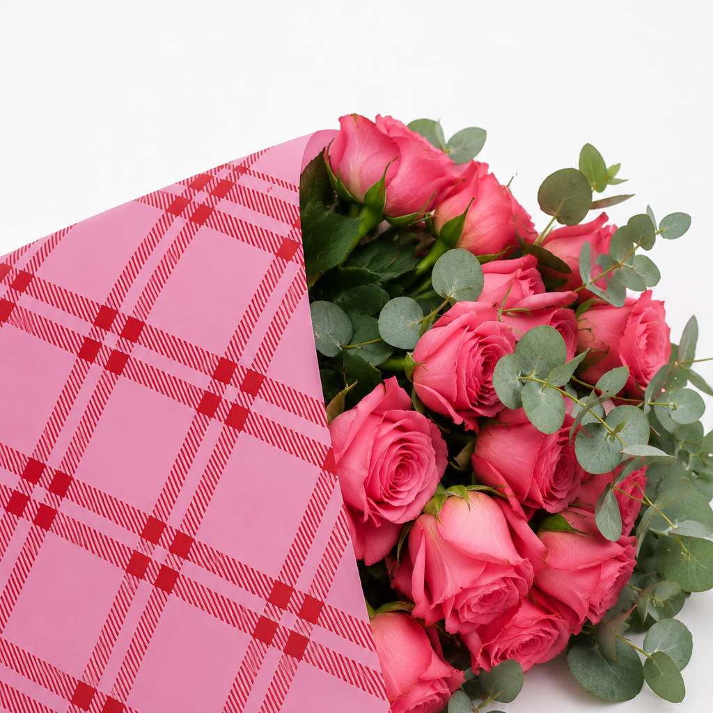 Ecowaterproof Kraft 70cm x 50m TARTAN Candy Pink/Rojo