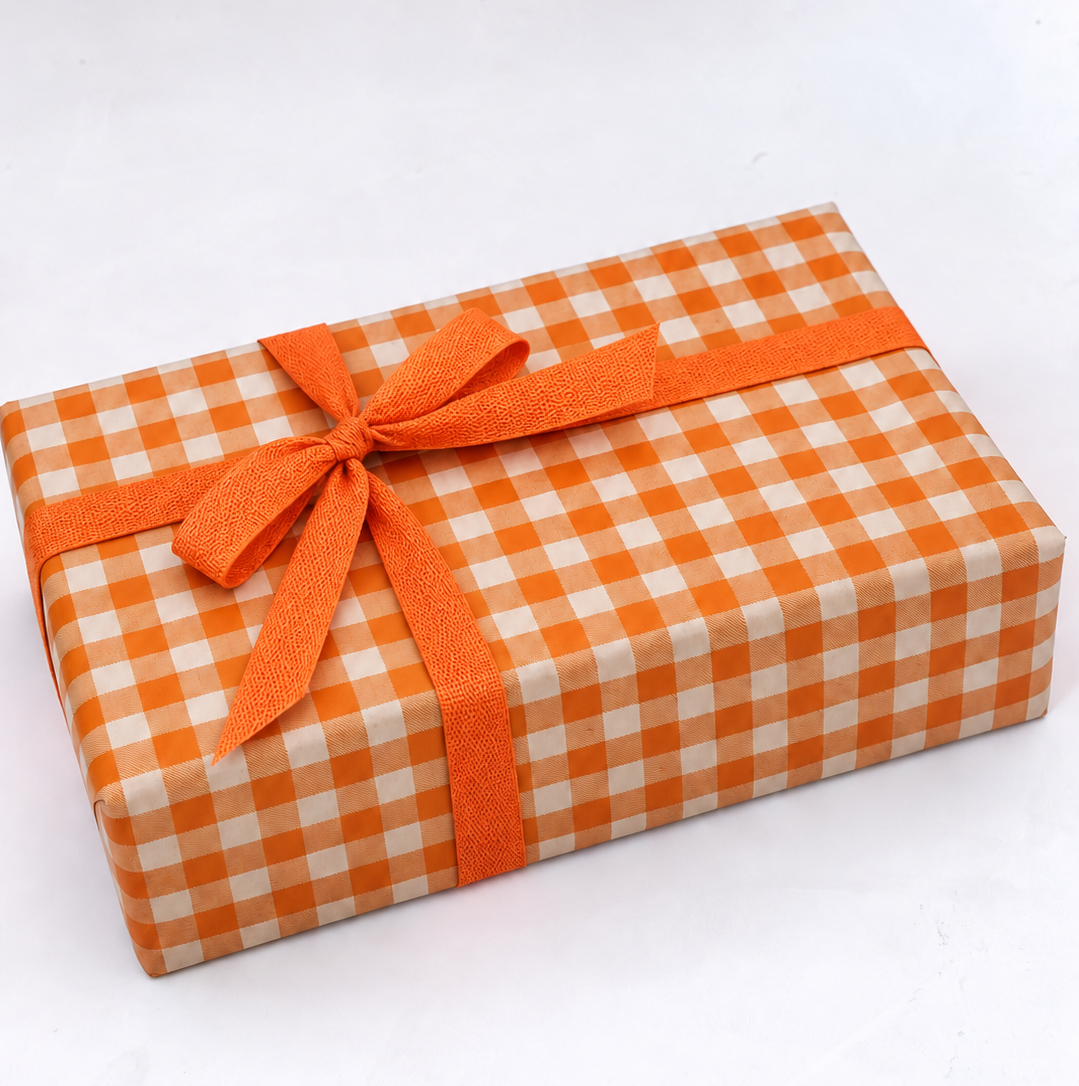 Kraft Paper Roll 70cm x 100m MINI-GINGHAM White/Orange