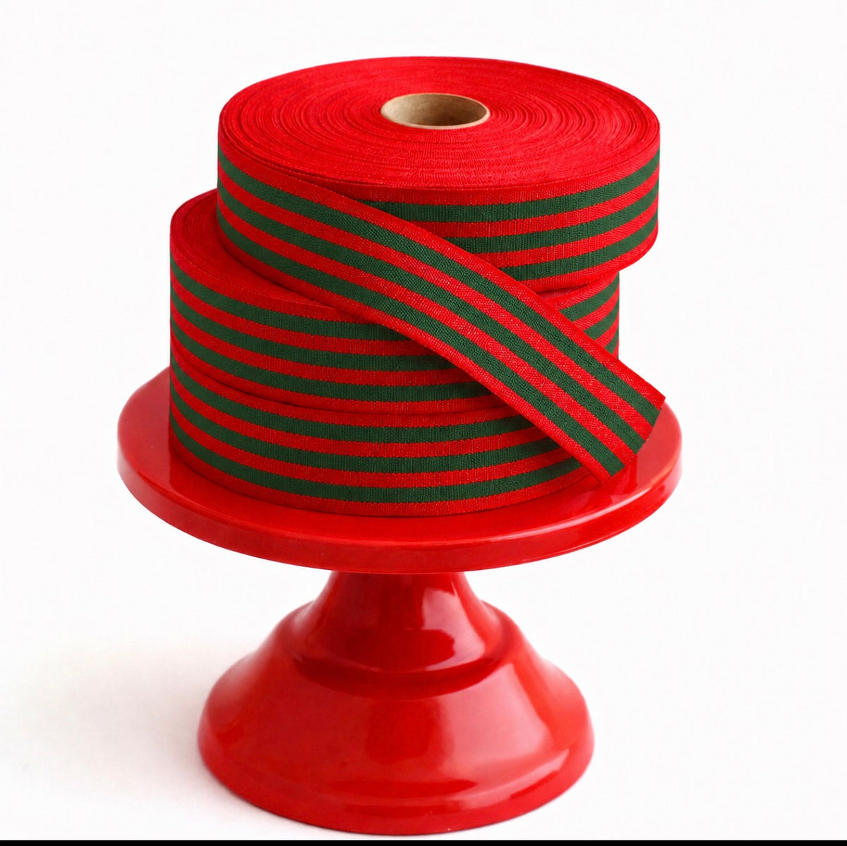 Cotton Ribbon MULTISTRIPES 35mm x 50m Rojo-Verde Bosque