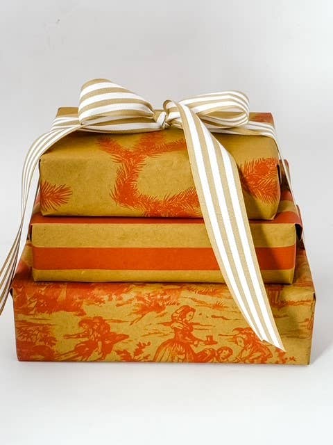 Bobine Kraft 70cm x 100m RAYURES Moutarde/Orange