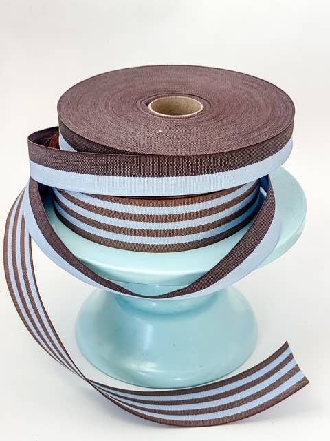Cotton Ribbon BICOLOR 25mm x 50m  Chocolate/Azul vintage