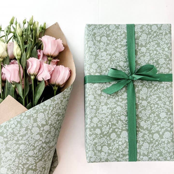 Bobine Kraft 70 cm x 100 m LIBERTY Vert Vintage/Blanc