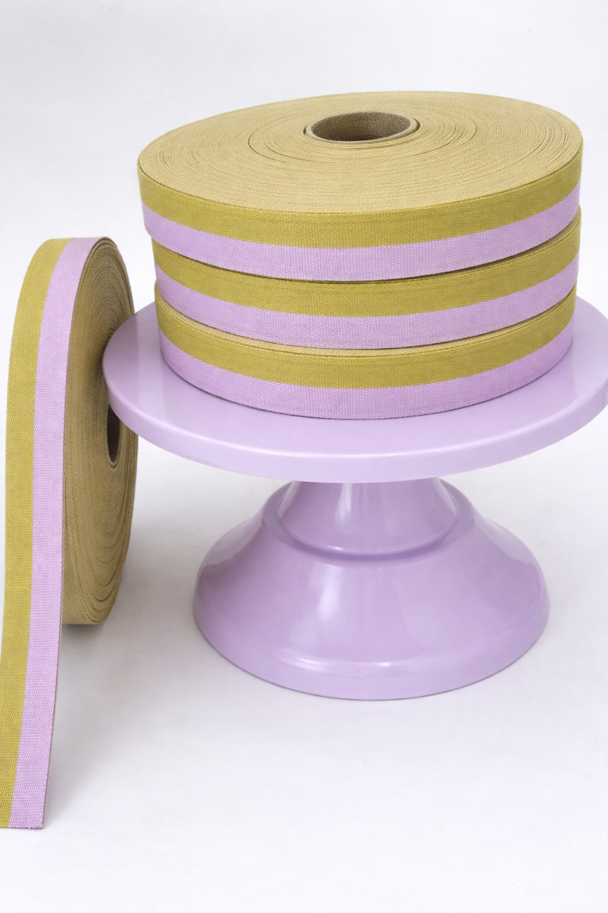 Cotton Ribbon BICOLOR 25mm x 50m Olive/Lavanda