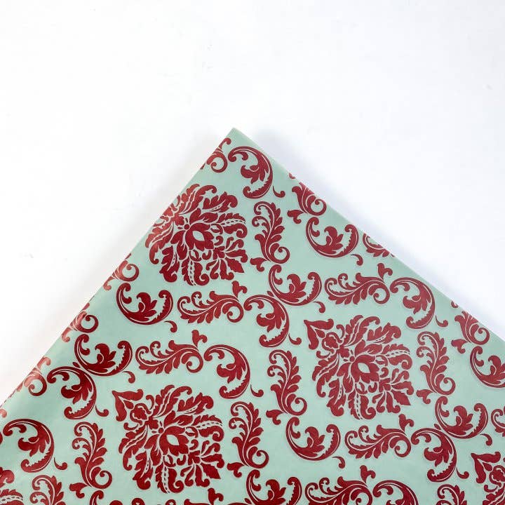 Papel Seda 500 Hojas 62x86cm DAMASC Verde Vintage/Rojo