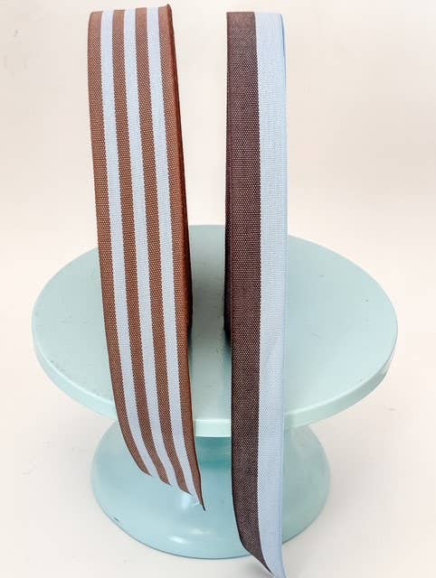 Cotton Ribbon BICOLOR 25mm x 50m  Chocolate/Azul vintage