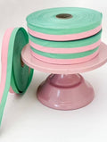 Cotton Ribbon BICOLOR 25mm x 50m Candy Pink/Green Grass