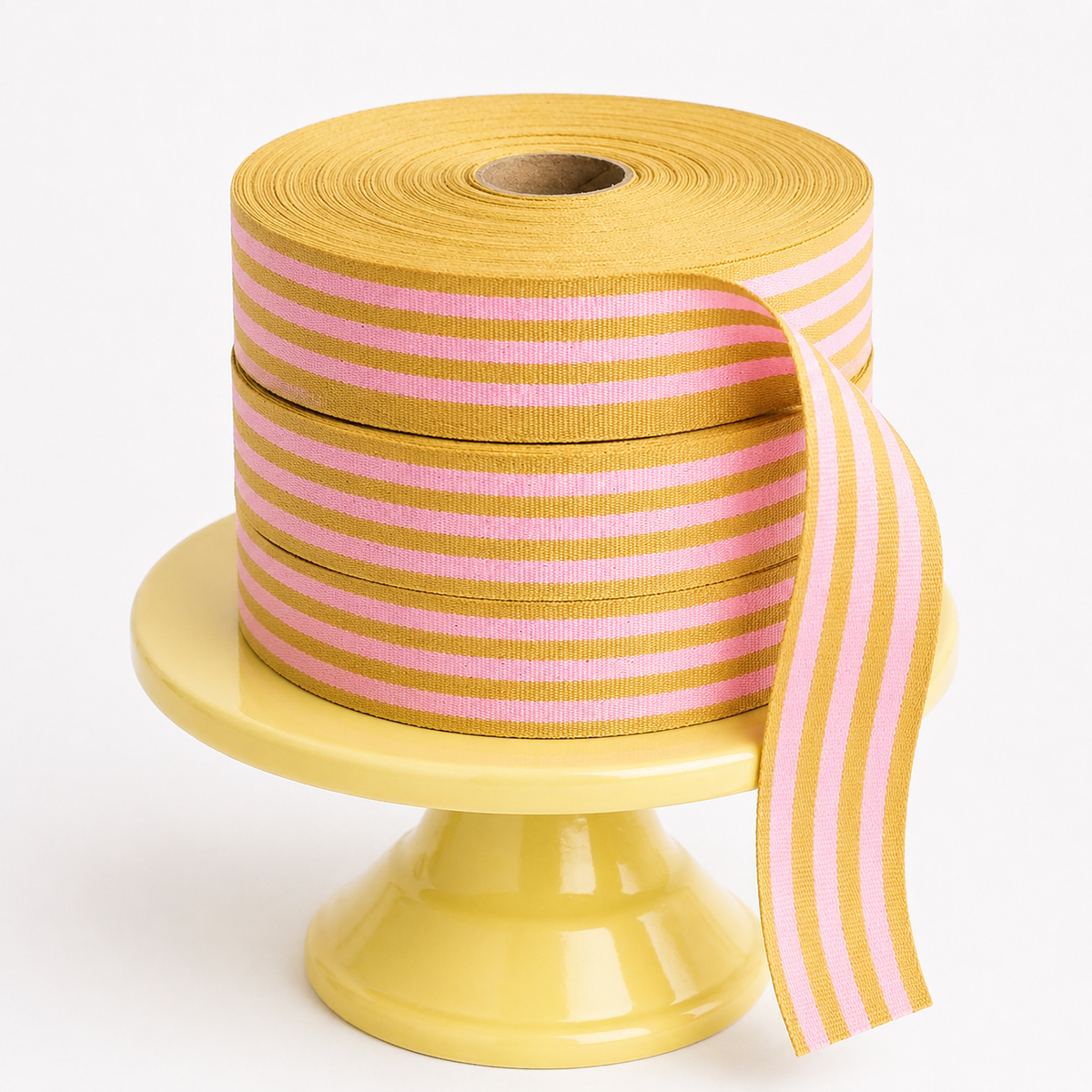 Cotton Ribbon MULTISTRIPES 35mm x 50m Mustard/Candy Pink