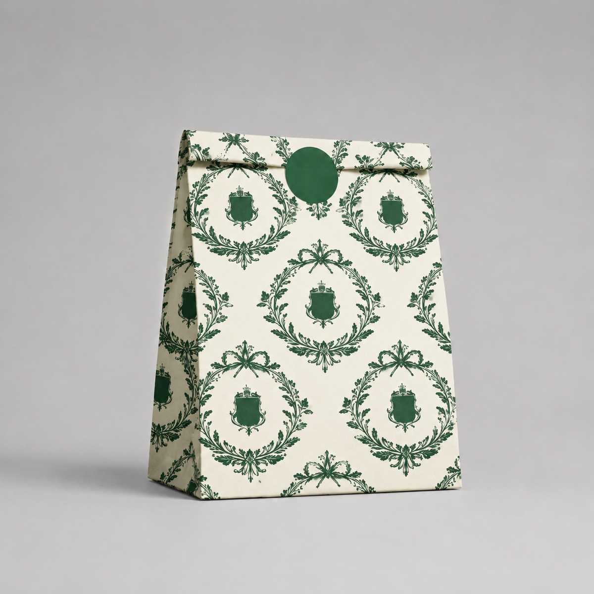 Flat Bottom Bag White Kraft CROWN 22+12x30cm 50u Verde Vintage