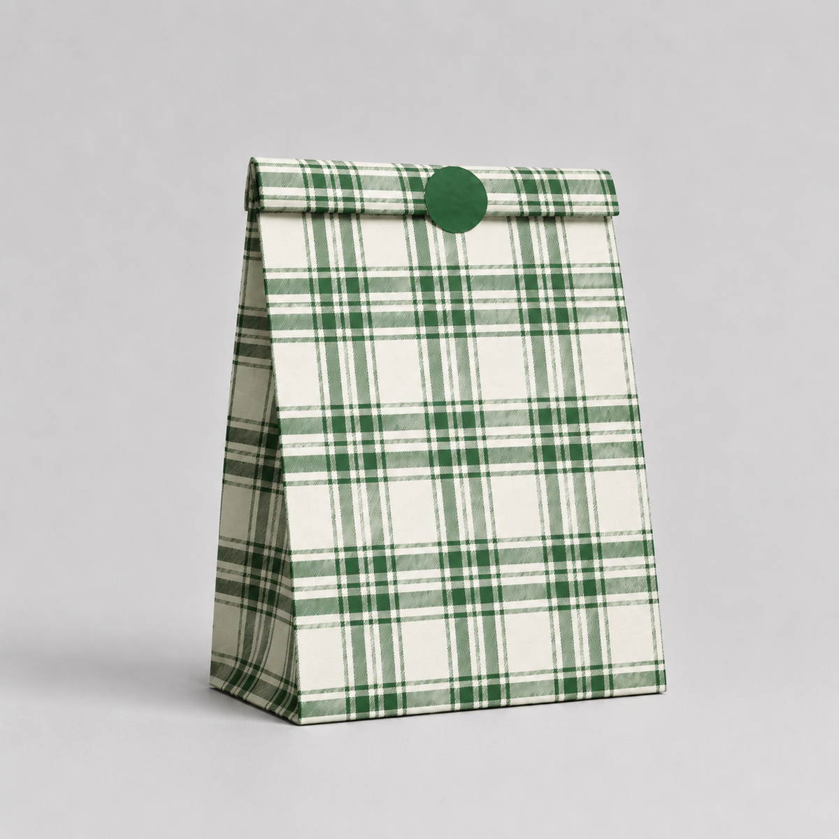 Flat Bottom Bag White Kraft TARTAN 22+12x30cm 50u Verde Vintage
