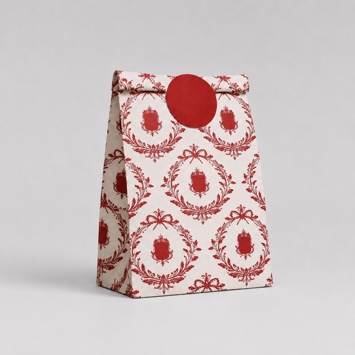 Flat Bottom Bag White Kraft CROWN 22+12x30cm 50u Rojo