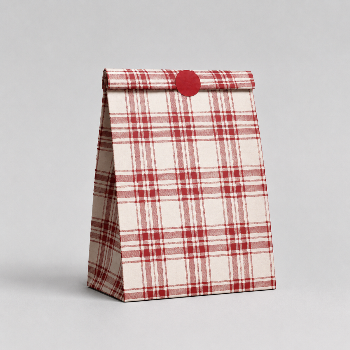 Flat Bottom Bag White Kraft TARTAN 22+12x30cm 50u Rojo
