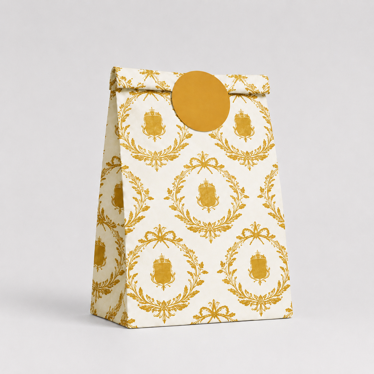 Flat Bottom Bag White Kraft CROWN 22+12x30cm 50u Mustard